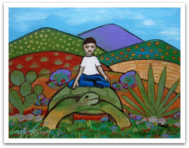 Boy with Desert Tortoise - art by Regina Lord