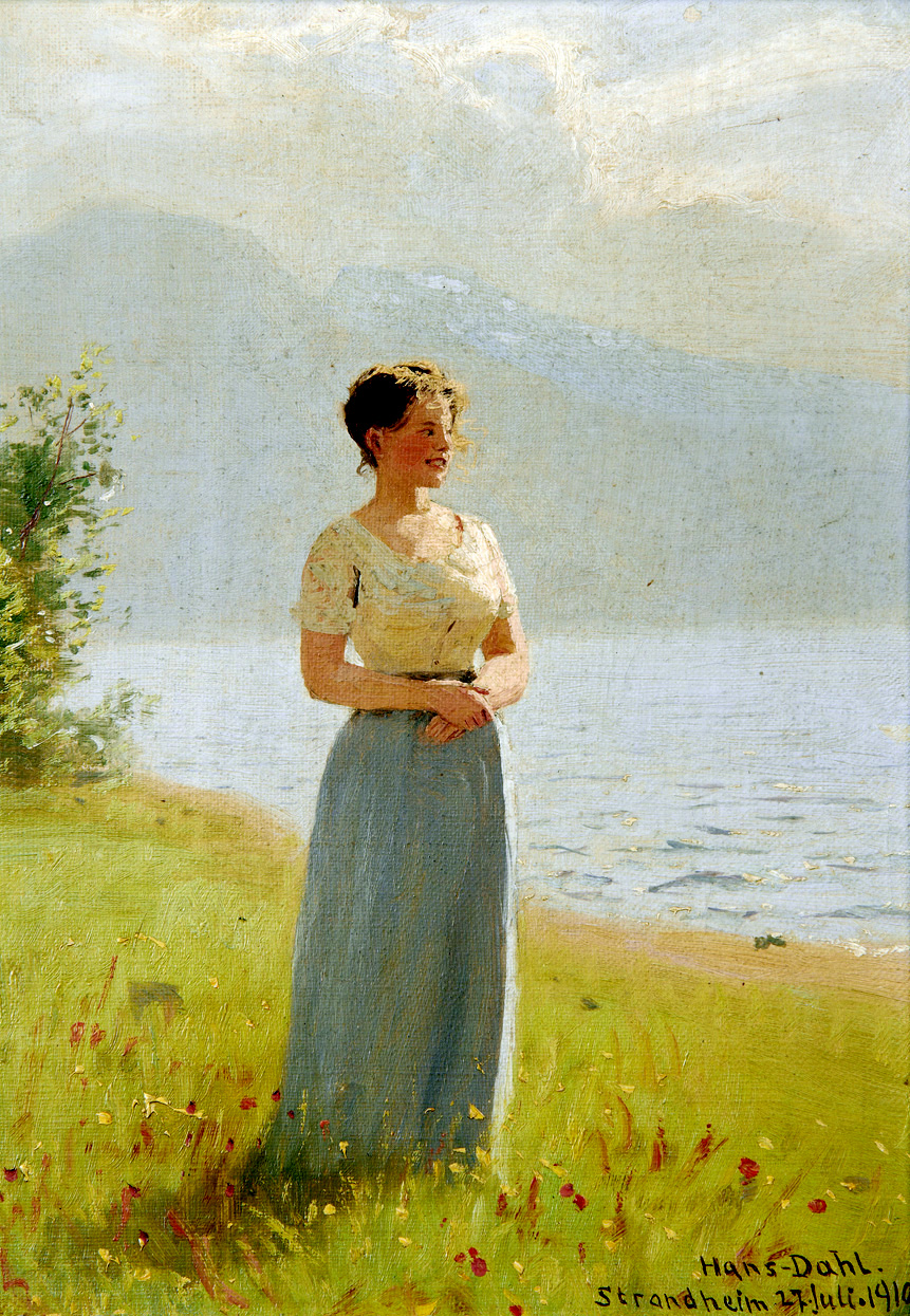 Girl Beside a Fjord by Hans Dahl, 1910