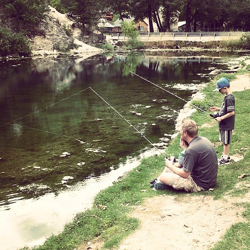 Fishing!  They've been waiting all week to fish and have practiced casting in the back yard for days.  I think though that they are only going to catch moss.. #griswaldstaycation2013