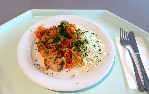 Saltimbocca vom Huhn mit Reis, Tomaten & Zucchini / Chicken saltimbocca with rice, tomatoes & zucchini