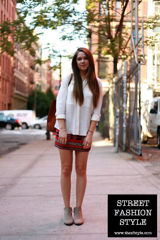 zara tribal skirt, sheer blouse, leather tote, suede booties, new york fashion blog, street fashion style, TheSFStyle, SFStyle, 