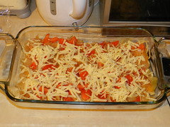 Spaghetti dish - layer of mild white cheddar