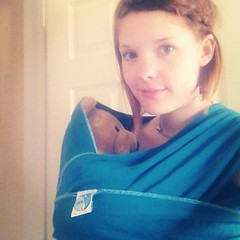 Practicing with the Moby wrap before bubs gets here! Baby bear happy to oblige...