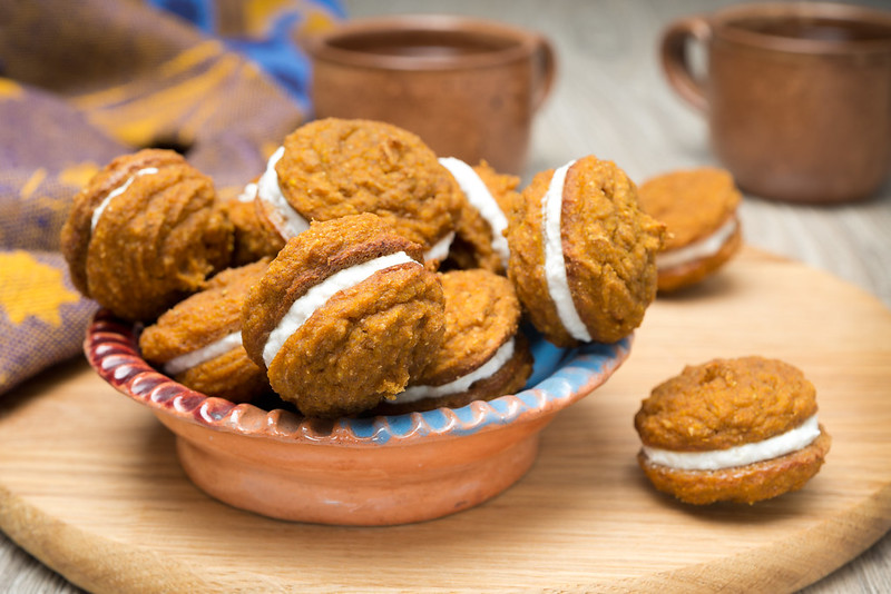   ,   ,  , ,  , bowl of pumpkin cookies with filling