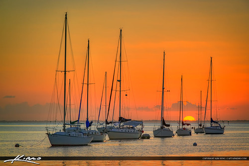 Sunset Over Biscayne Bay Sailboat Miami Florida by Captain Kimo