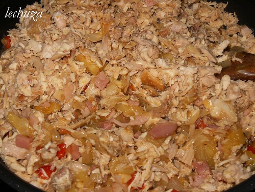Pastel de berenjena-añadir pollo y carne
