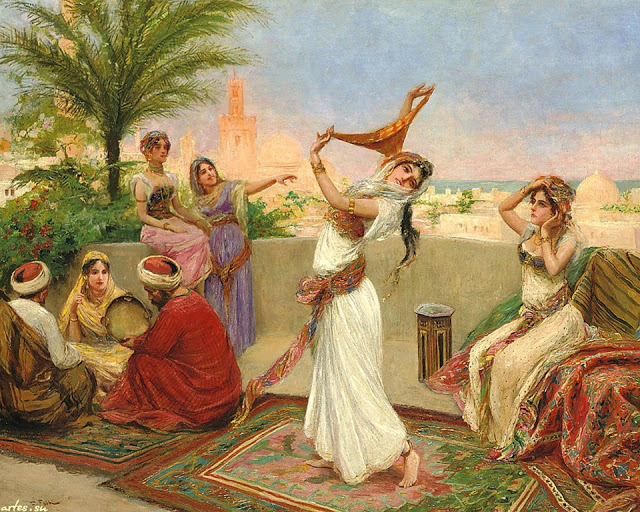 Danza en la terraza de palacio. Obra de Fabio Fabbi (1861-1946)