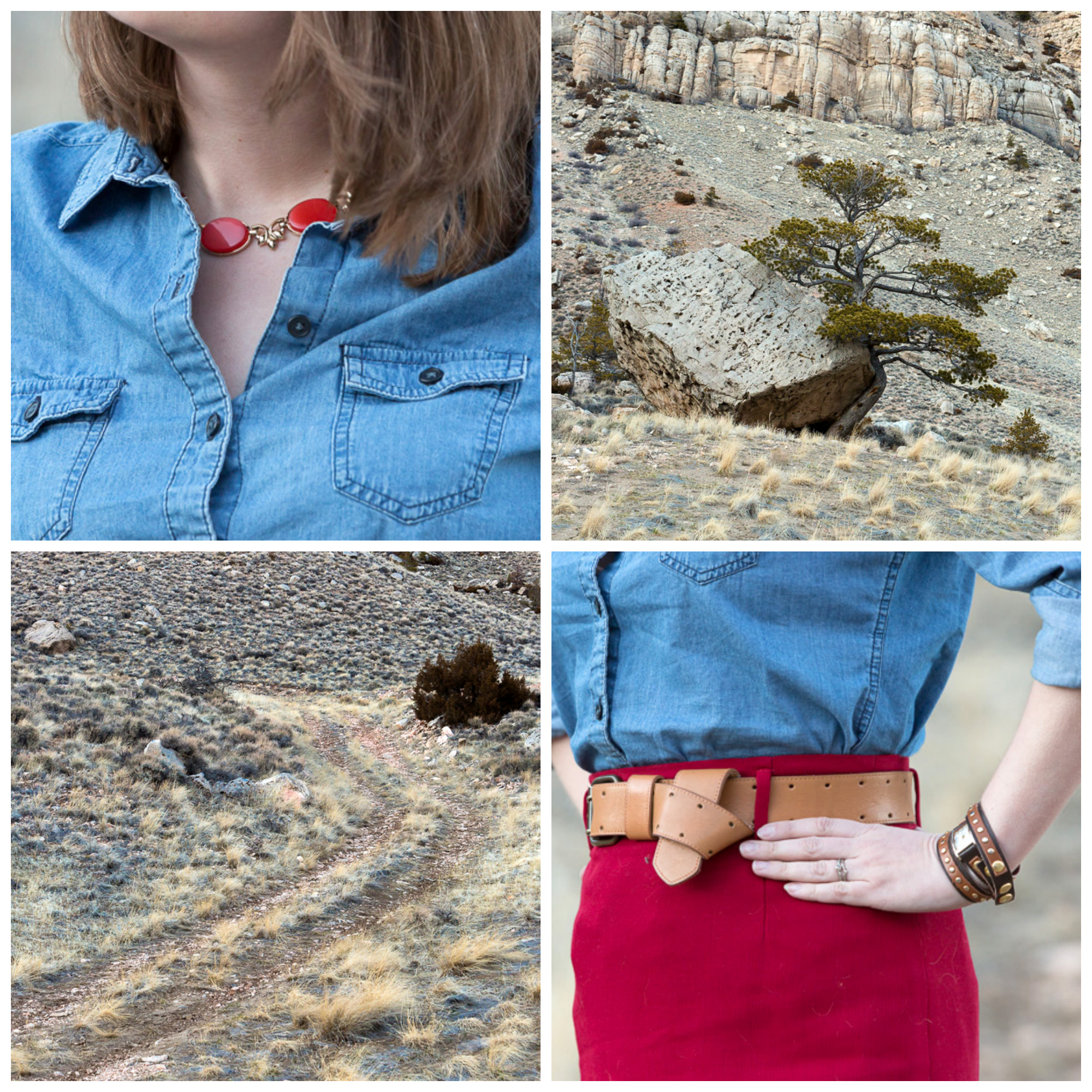 red, blue, chambray shirt, pencil skirt, wyoming, never fully dressed, withoutastyle, outfit,