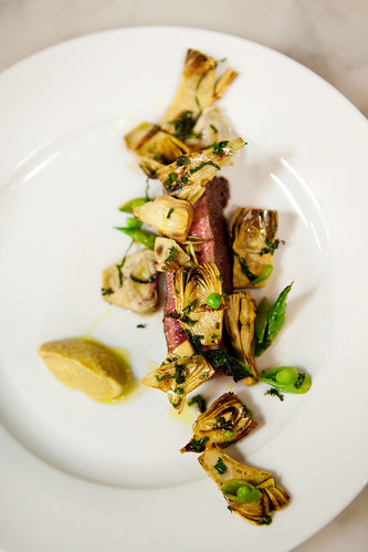 Lamb, Olive and Anchovies, Artichoke and Mint Salade by Chef Daniel Rose of Spring