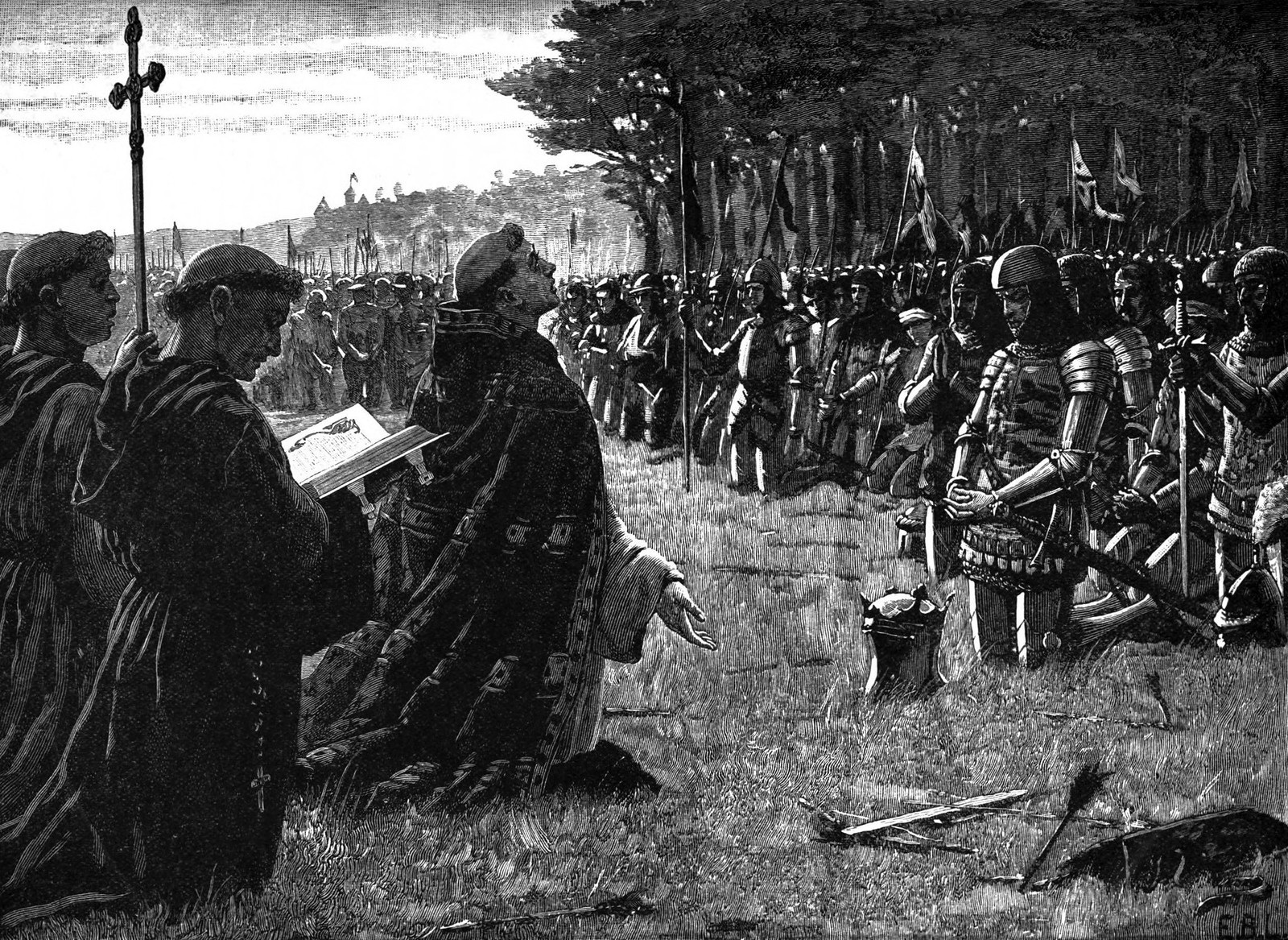 Henry V and his army give thanks on the field of Agincourt