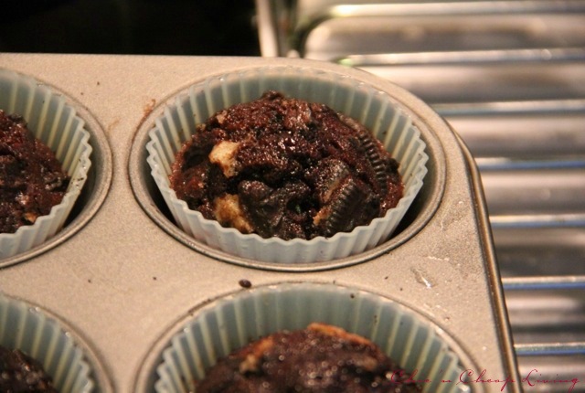 Cookies and cream cupcakes out of oven by Chic n Cheap Living