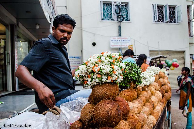 Flower and Coconut seller at Birla Temple Hyderabad