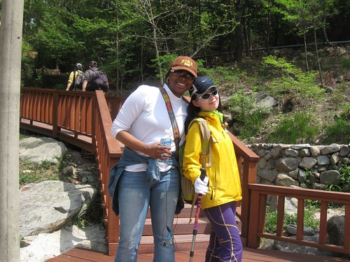 My co-teacher and I Hiking a mountain for Health & Wellness Day