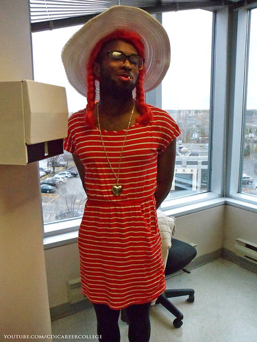 CDI College Laval Campus Halloween Costumes and Decoration Themes - Guy in a Woman's Outfit