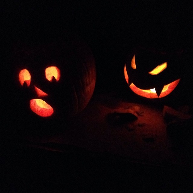 Two of the three. Designed by the girl. #pumpkins #halloween