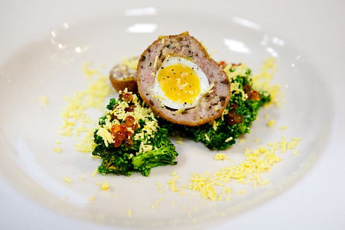 Scotch Quail Eggs with Brocolli Piccadilly, class led by Chef Paul Liebrandt