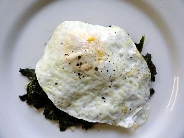 fried egg with kale