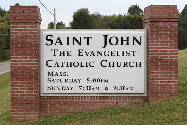 Saint John the Evangelist Roman Catholic Church, in Paducah, Kentucky, USA - sign