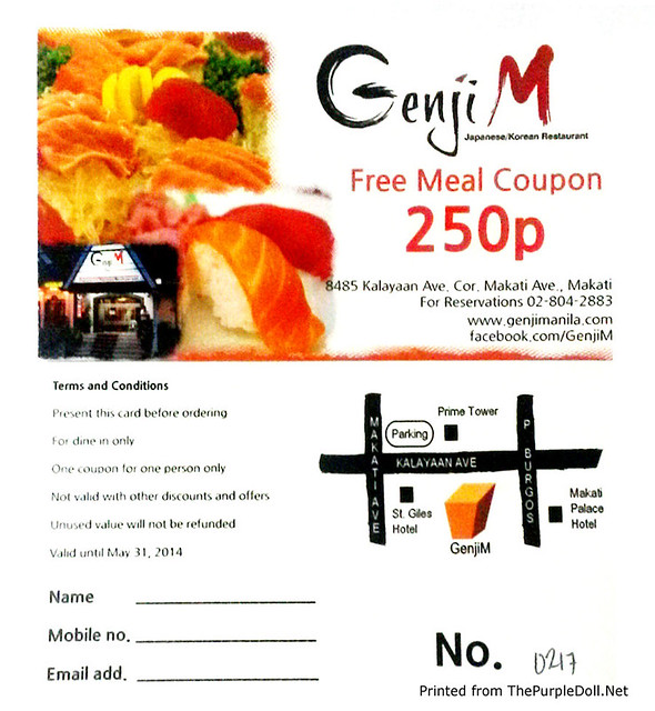 Genji-M P250 Meal Coupon
