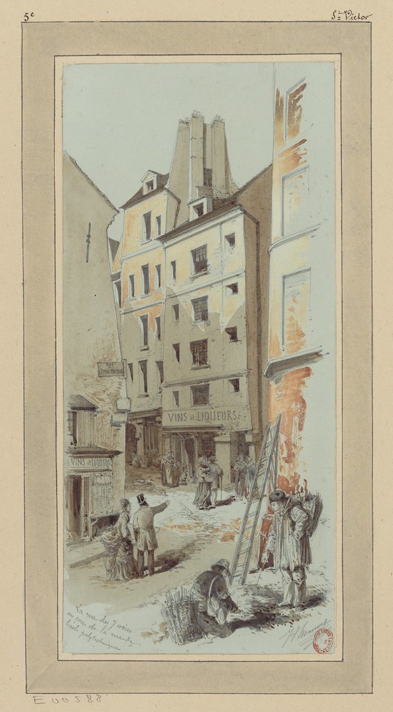 watercolour & pen sketch of street scene near Paris polytechnical school in 1880
