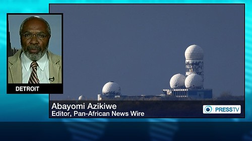 Abayomi Azikiwe, editor of the Pan-African News Wire, in graphic for Press TV worldwide satellite television news channel. Azikiwe is a frequent guest on various media outlets. by Pan-African News Wire File Photos
