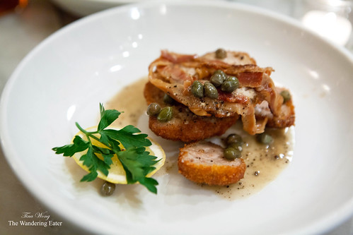 Fried sweetbreads, bacon, capers