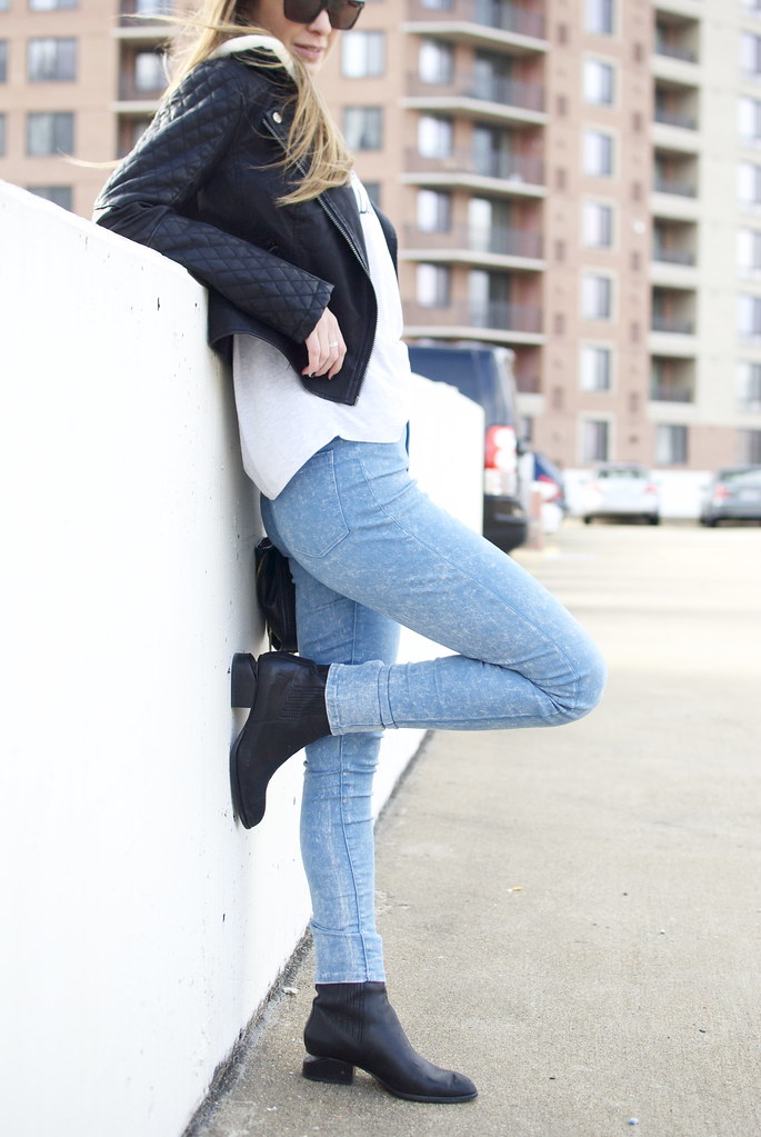 motto tee, graphic tee, fashion blog, style, tee shirt outfit, leather jacket, Alexander Wang Anouck Boots, Topshop Jeans