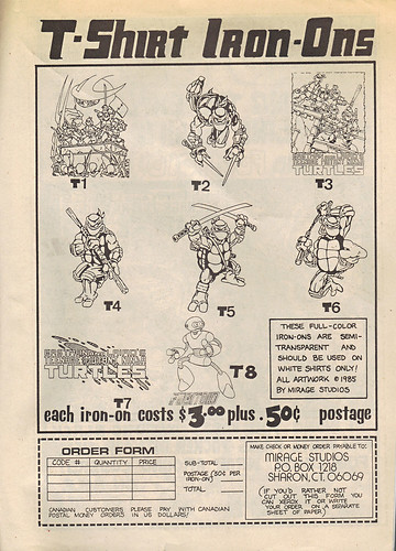 The Original "FUGITOID #1" vii // TMNT T-shirt Iron-ons ad & order form (( 1985 ))