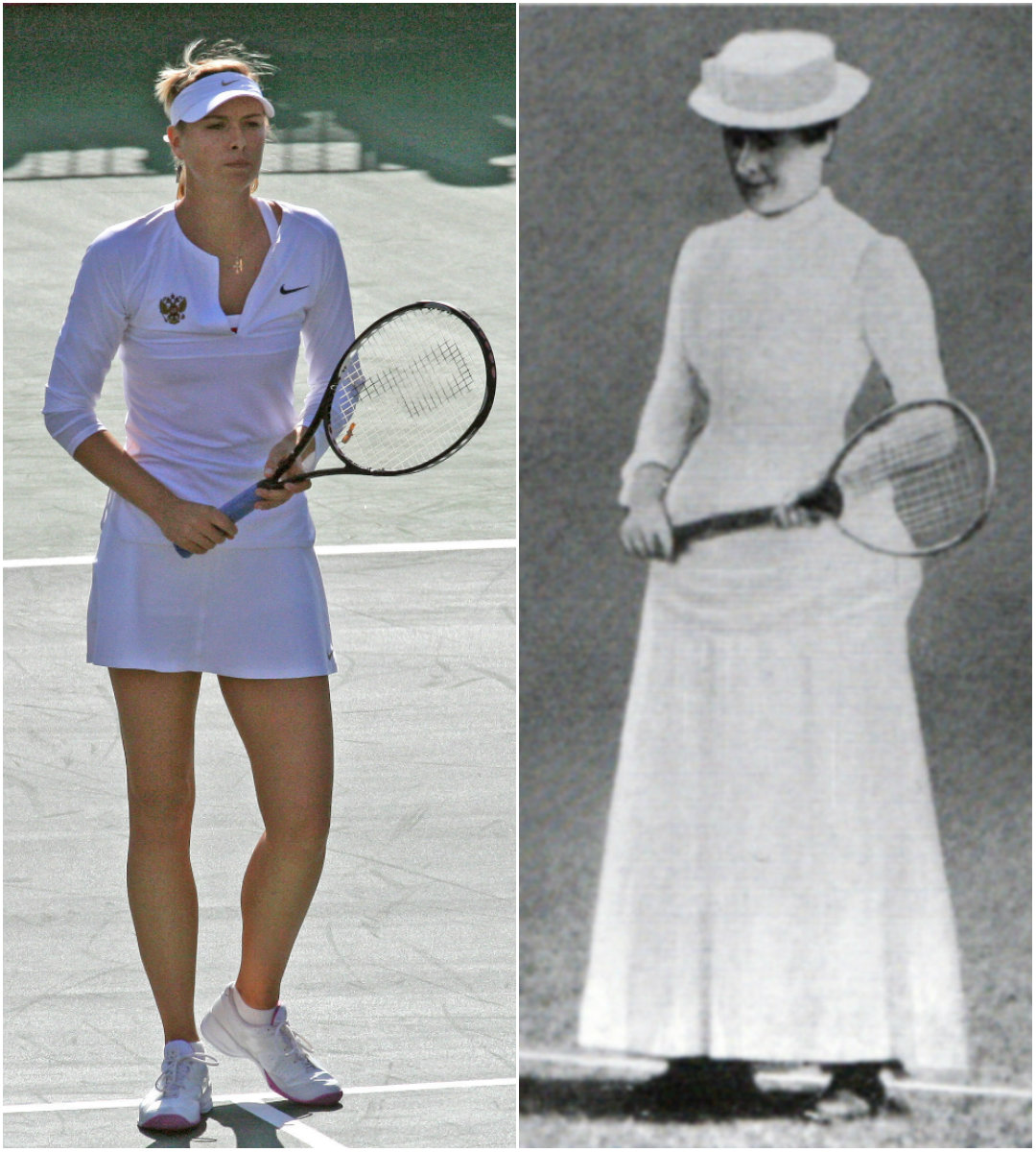 Maria Sharapova and Maud Watson dressed for tennis.