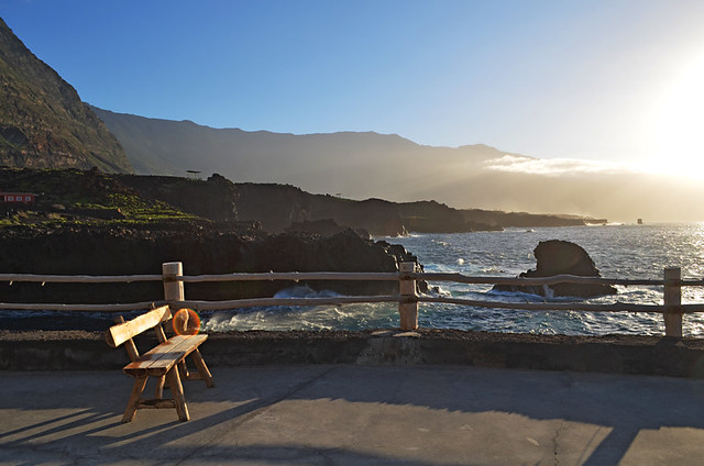 bench for Sunset drink at worlds smallest hotel, El Hierro