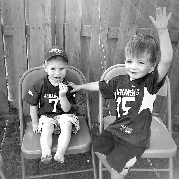Connor and his buddy Cooper. #latergram #littlerazorbacks #wps