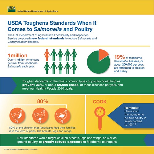The graphic above illustrates how proposed new federal standards could help reduce poultry-related Salmonella illnesses by an estimated 50,000 each year. Click to enlarge.