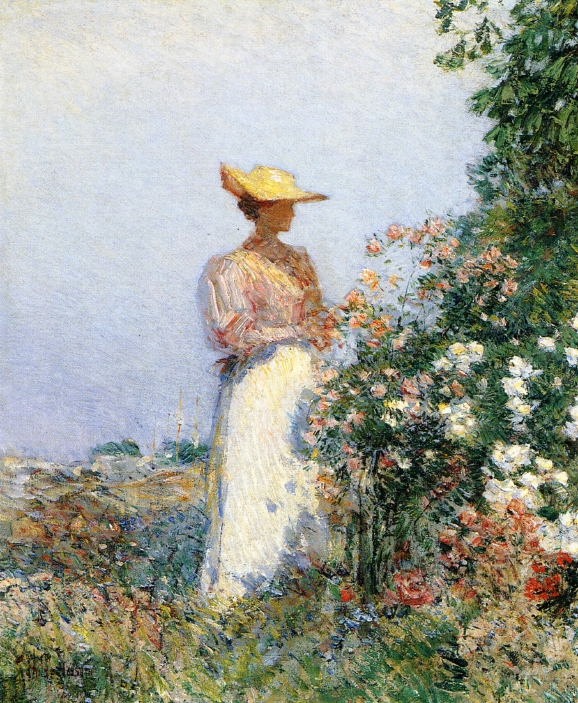 Lady in Flower Garden by Frederick Childe Hassam - circa 1891