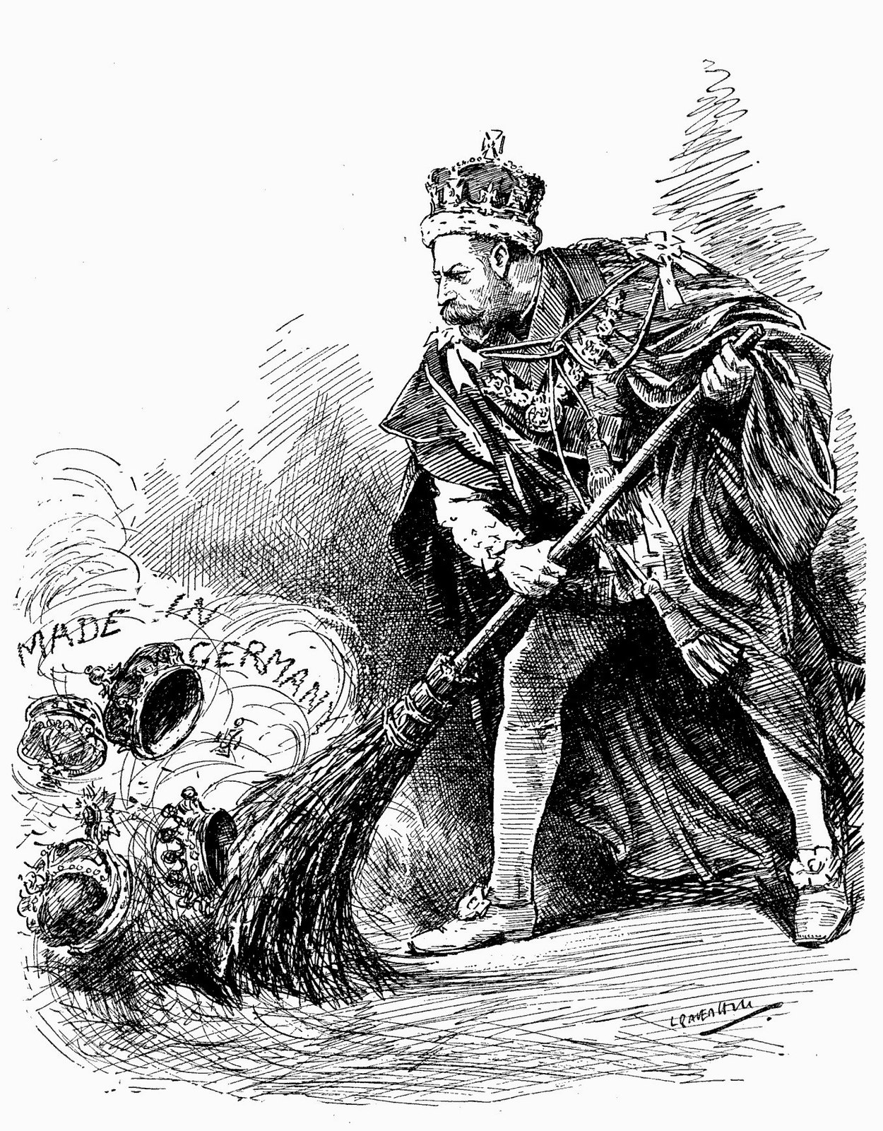 'A good riddance' A 1917 Punch cartoon depicts King George sweeping away his German titles