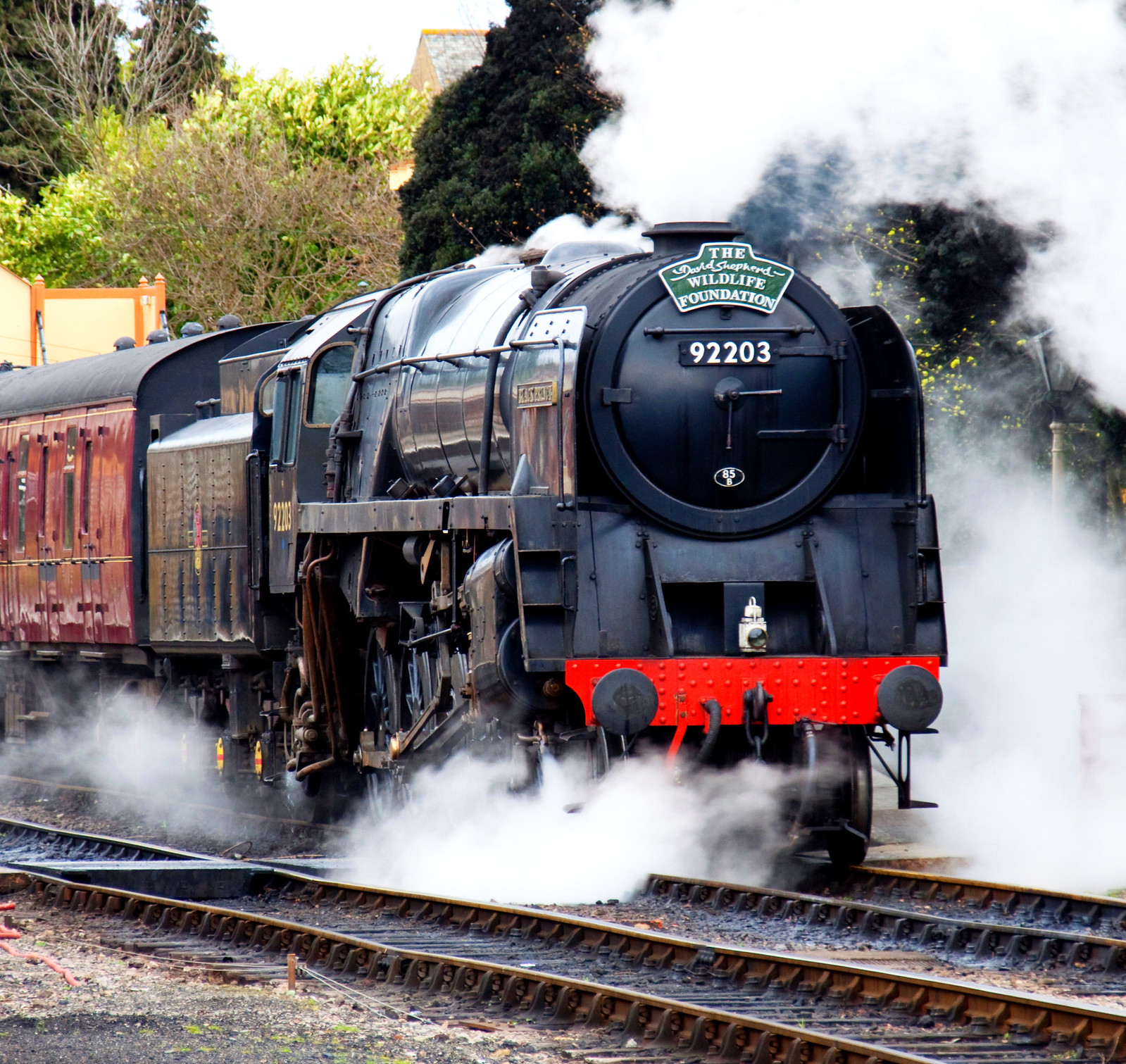 Steam locomotive 92203 at Toddington on the Gloucestershire and Warwickshire Railway