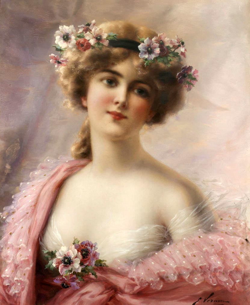 Young Girl with Anemones by Emile Vernon, Date unknown