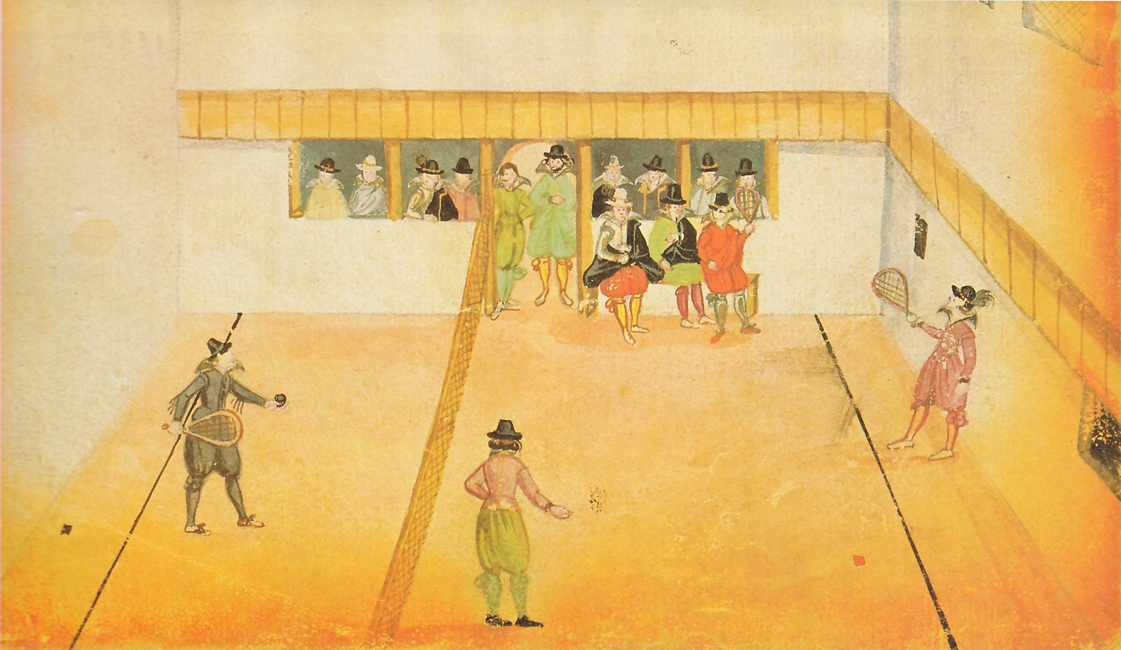 Watercolor painting from an unknown German student who had studied in Italy (Padua or Siena), depicting an early form of Tennis