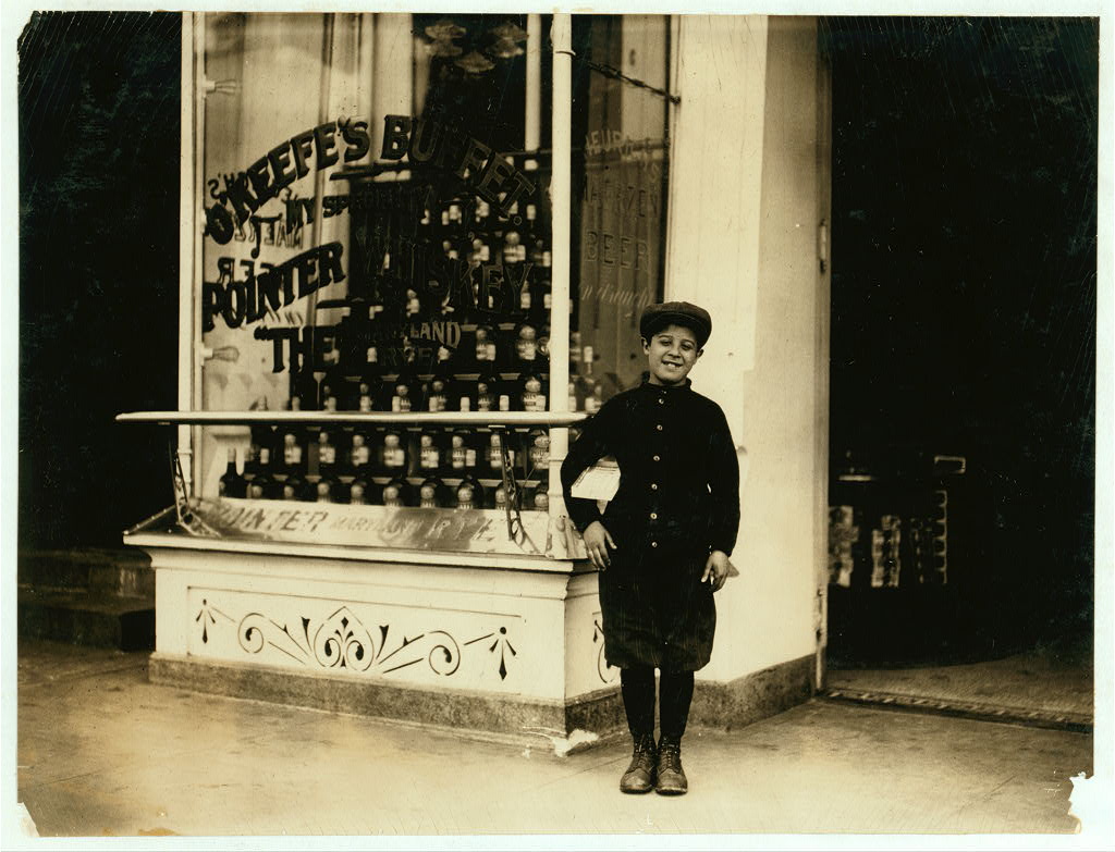 Joseph Bernstein, 1518 Fifth St. N.W., a 10 yr. old news-boy who had been selling in saloons along the way, says he makes a dollar a day, sells until 8:30 P.M. Is a bright Jewish boy. Location: [Washington (D.C.), District of Columbia]