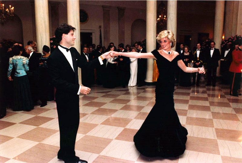 Princess Diana dancing with John Travolta in the entrance hall at the White House