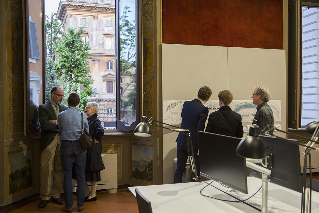 Guests viewing the student exhibition at the end of the semester.