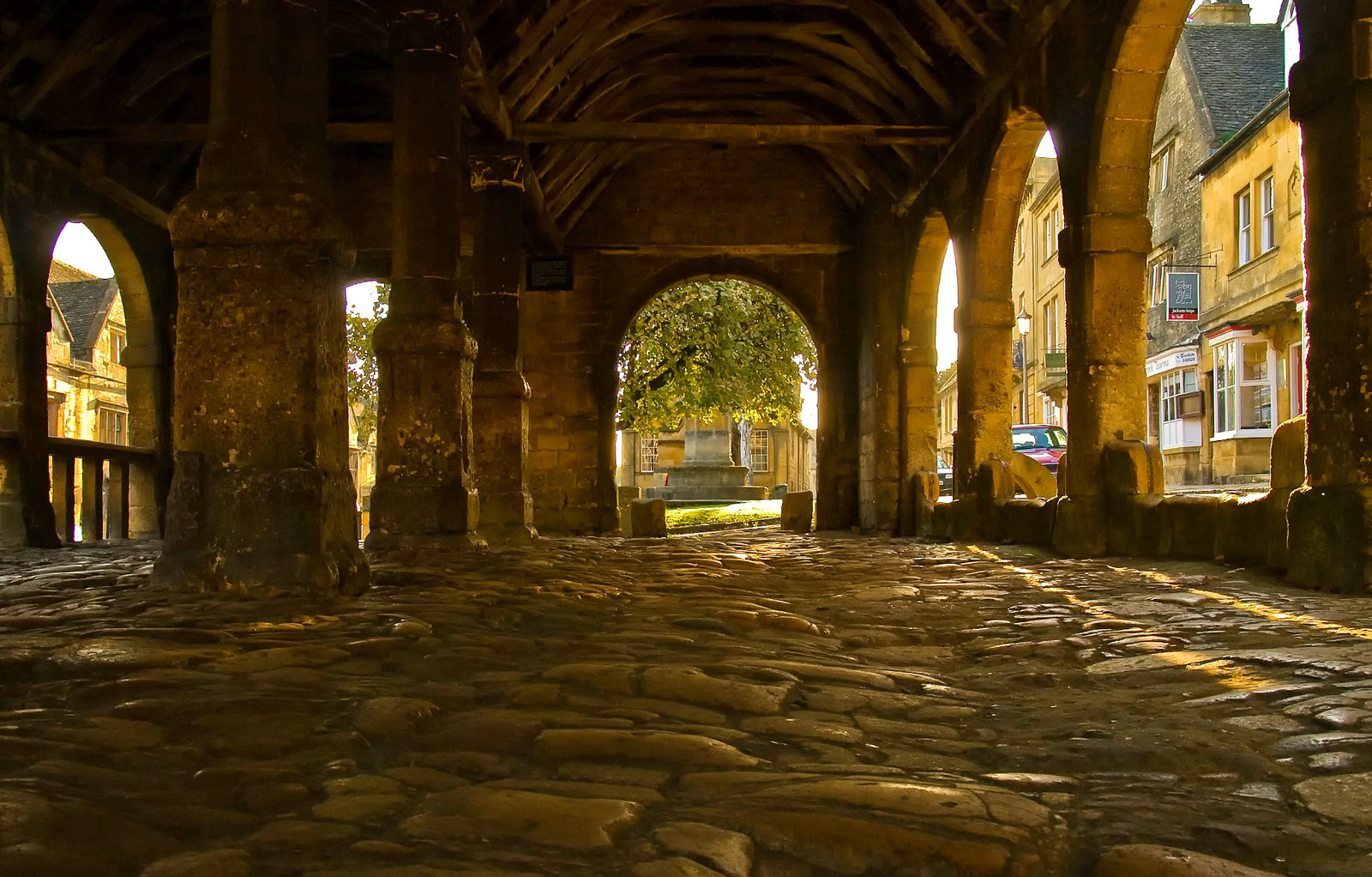 The cobbled floor of the 17th century Market Hall in Chipping Campden, Gloucestershire. Credit Anguskirk