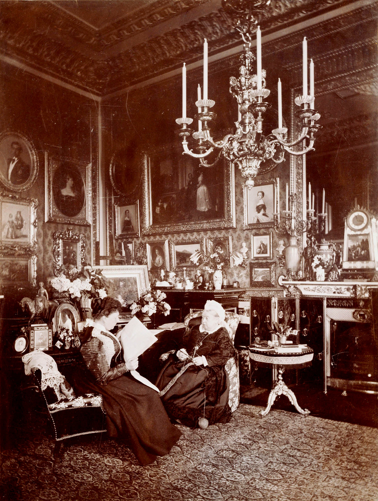 Queen Victoria and Princess Beatrice in the Queen's Sitting Room in 1895, photographed by Mary Steen