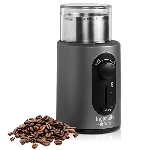 Electric Coffee Grinder Multifunction Spice Grinder with Stainless Steel Blades and Removable Cup, 12 Cups, 200 Watt by Ingenuity & Senhs