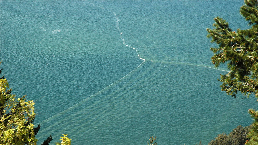Ocean internal waves in Rosario Strait, Washington State, USA. 