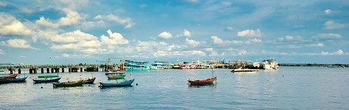 blue sea sky panorama cloud rural thailand pier boat fisherman dock bangkok calm stitching hugin