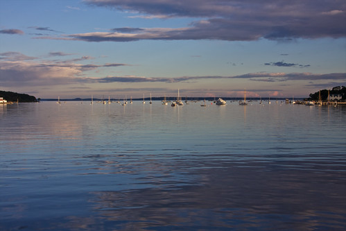 sunset usa america river boats evening harbor view footbridge united maine belfast states yachts passagassawakeag