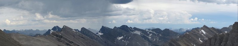 Panorama View south with virga from the top of the Bonnet Glacier
