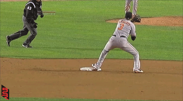 Ryan  Flaherty drops ball on exchange - Baltimore Orioles at Boston Red Sox