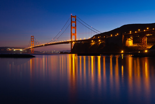 sf sanfrancisco california ca blue sunset water reflections azure goldengatebridge bluehour fortbaker ggb