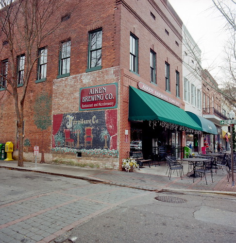 color film squareformat storefronts urbanlandscapes hasselblad503cw aikensouthcarolina istillshootfilm kodakektar100 aikenbrewingcompany